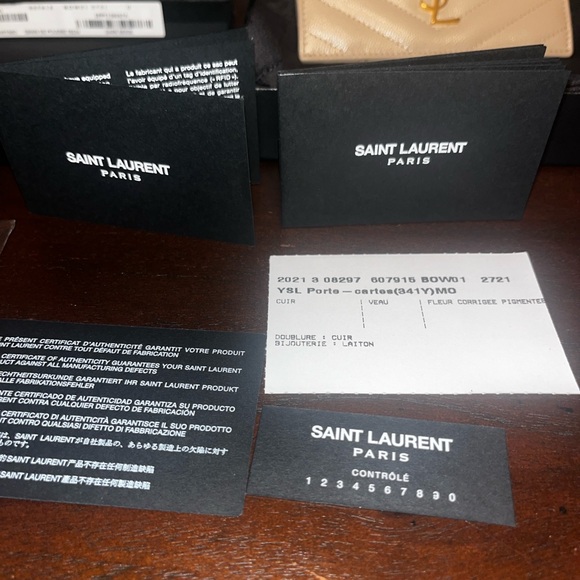 YSL Yves Saint Laurent Cassandre Matelasse Fragments Zipped Card Case Dark Beige - Picture 12 of 14